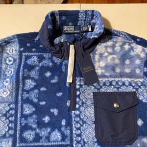 Sz L…Brand new w/ tags…POLO RALPH LAUREN…Blue bandanna print zip up fleece.